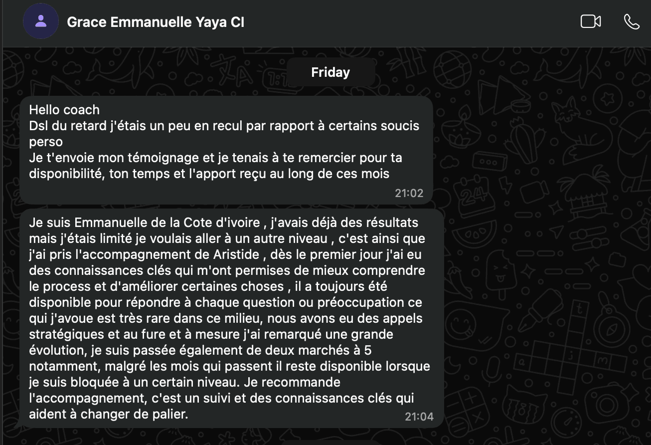 Témoignage WhatsApp de Grace Emmanuelle